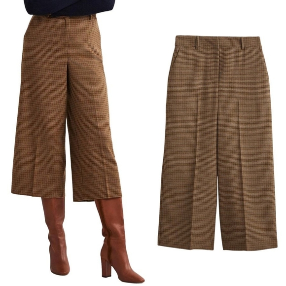 Boden Wide Leg Dogstooth Print Culottes Brown - Picture 1 of 7